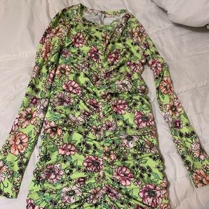 COLLUSION Ruched Neon Floral Jersey Bodycon Dress